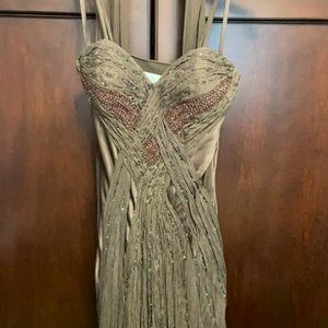 NINA AUSTIN chocolate brown silk gown with sequins and matching shawl